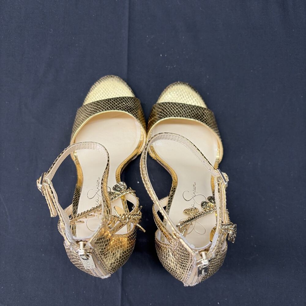 Jessica Simpson Jetser Chain Medallion Heeled Sandal, Gold, 9.5 Ships Same Day - Picture 6 of 6